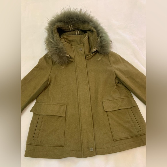 Eachway Sports Women's Jacket Faux Fur Outer Shell Hooded Brown Green Size M - Picture 11 of 15